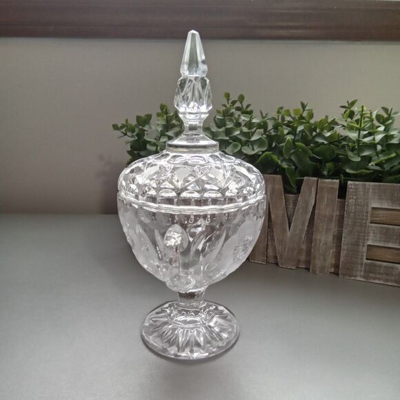 Cut Lead Crystal Footed Coveredsugar Etched Floral Design‎ - Picture 5 of 14